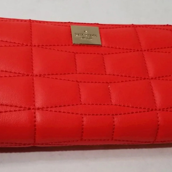 Kate Spade cherry red lacey signature quilted leather Wallet flame - Picture 2 of 13